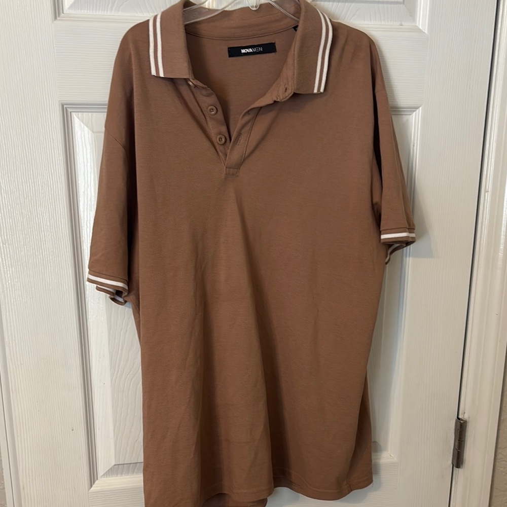 Monary Brown Polo Shirt with Striped Trim